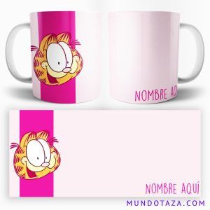 Taza Garfield personalizable fondo rosa